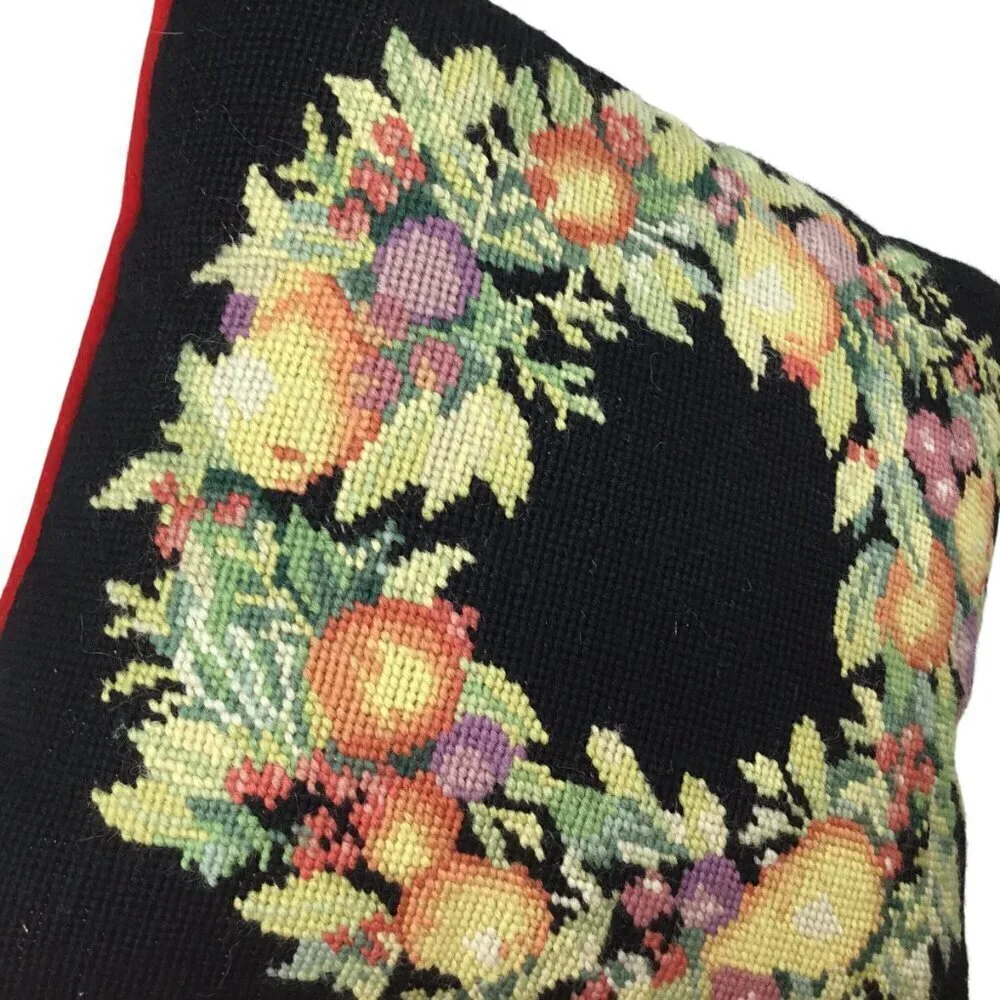 Vintage 1991 Imperial Elegance Needlepoint Pillow Peking Handicraft Floral Fruit